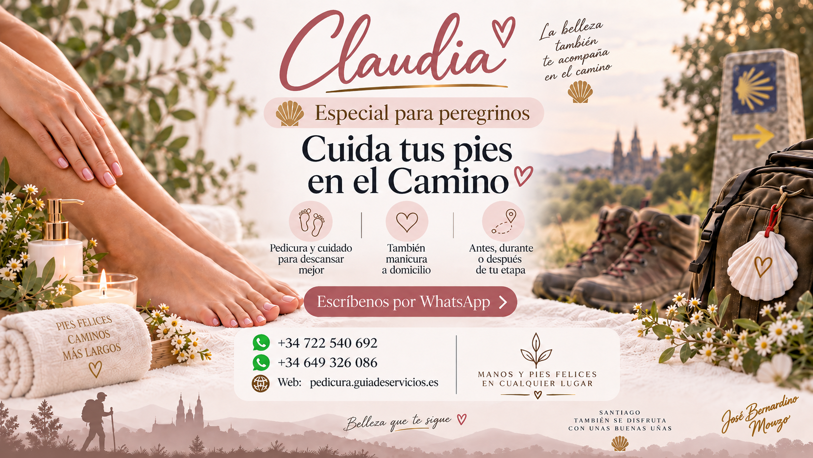 Claudia, también para peregrinos: pedicura y manicura antes, durante o después de tu etapa.
